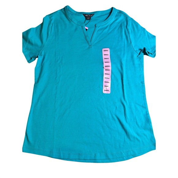 Eddie Bauer Tops - Eddie Bauer Pima V-Neck Tee Turquoise Short Sleeve Women's Small NWT